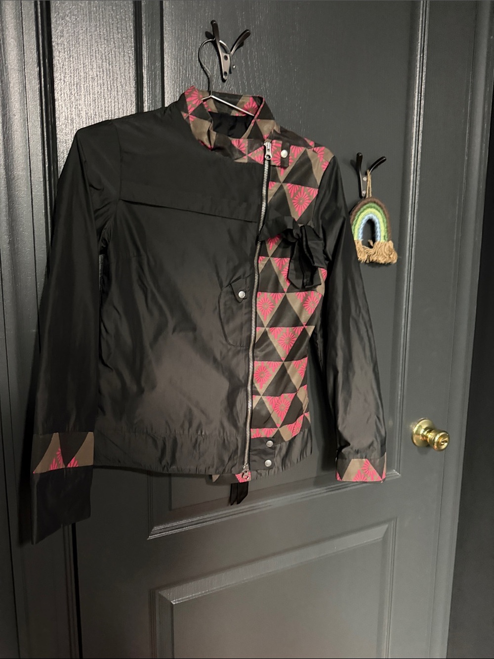 Custo Barcelona Black Jacket with Pink Triangle Pattern